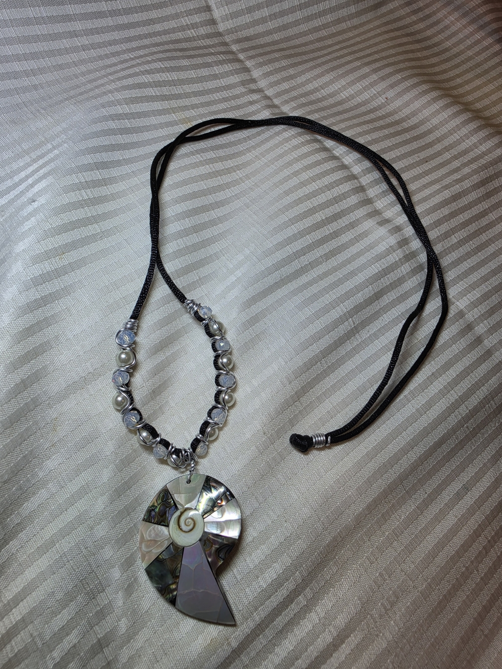 Shell style Pendant Necklace Black Cord Beaded Boho Tribal Style
